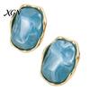 Gift for Her on Birthday 1 Pair Natural Healing Stone Stud Earrings Women, Gold Lightweight Daily Wear Plated Oval Resin Earrings, Faux Crystal