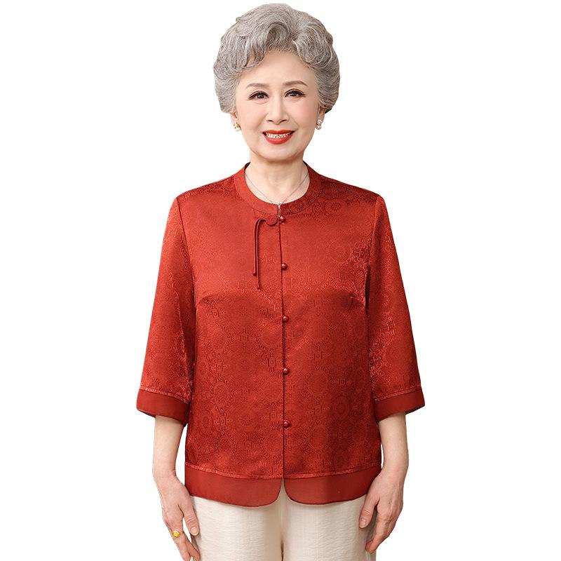 Women's Tang Suit Top: Seven-Sleeve Chinese Style for Middle-Aged & Elderly
