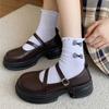 Fashion Womens Mary Jane Shoes Adjustable Buckle Strap Platform Flats Preppy Schoolgirl Style Shallow Cut Casual Shoes Non-Slip Oxfords