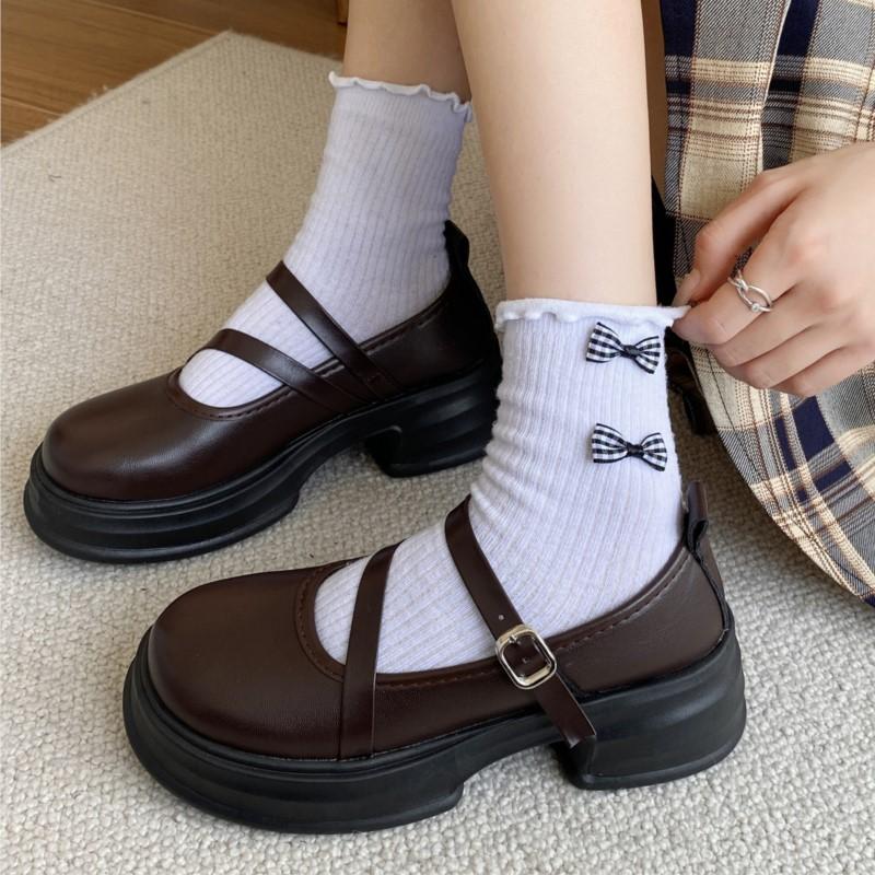 Fashion Womens Mary Jane Shoes Adjustable Buckle Strap Platform Flats Preppy Schoolgirl Style Shallow Cut Casual Shoes Non-Slip Oxfords