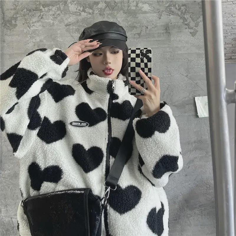 Unisex Love Lamb Plush Jacket: European & American High Street Style, Autumn/Winter Two-Sided Stand Collar Coat