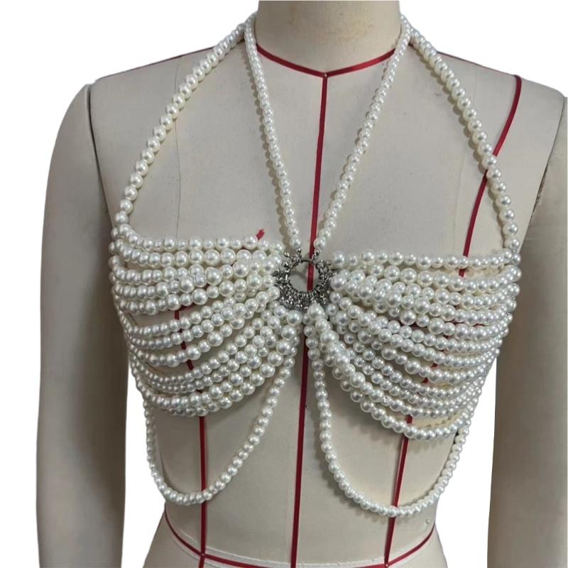 Adjustable Pearls Body Jewelry Body Chain Decoration for Trendy Women Strapless Dresses and Casual Stylish Outfits