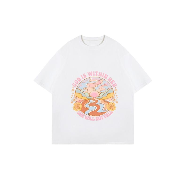 Oversized T-Shirt Black God Is Within Her She Will Not Fall Psychedelic Art Print Graphic Tee Women Casual Streetwear Fashion Top