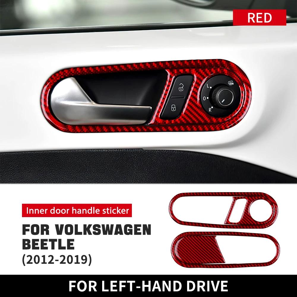For Volkswagen Beetle 2012 2013 2014 2015 2016 2018 2019 Real Soft Carbon Fiber Inner Door Handle Sticker LHD RHD Accessories