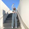 Commuter high waist wide leg jeans women's autumn and winter new small thin loose straight mopping jeans