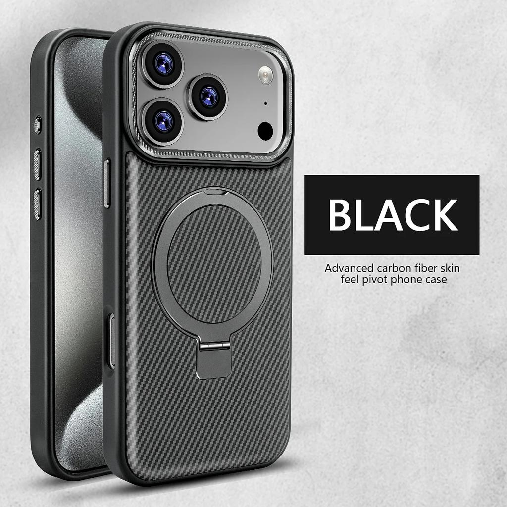 For iPhone 17 Pro Max, 17 Pro Air, iPhone 16 Pro Max, 15 Pro Max Carbon Fiber Texture Magnetic Stand Protective Case