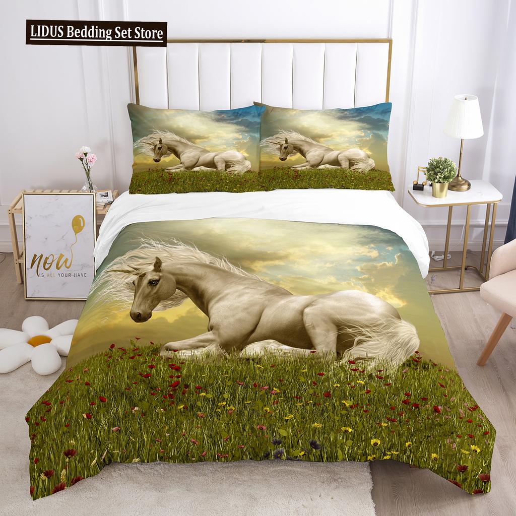 Unicorn Duvet Cover Set White Horse With Wing 3D Print King Size Polyester Comforter Cover For Kids Bedding Set With Pillowcase