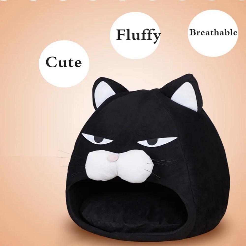 Foldable Cat House Soft Pet Nest With Cushion Cute Cartoon House for Cats Dogs Warm Puppy Kennel Kitten Cave Mat Cat Accessories