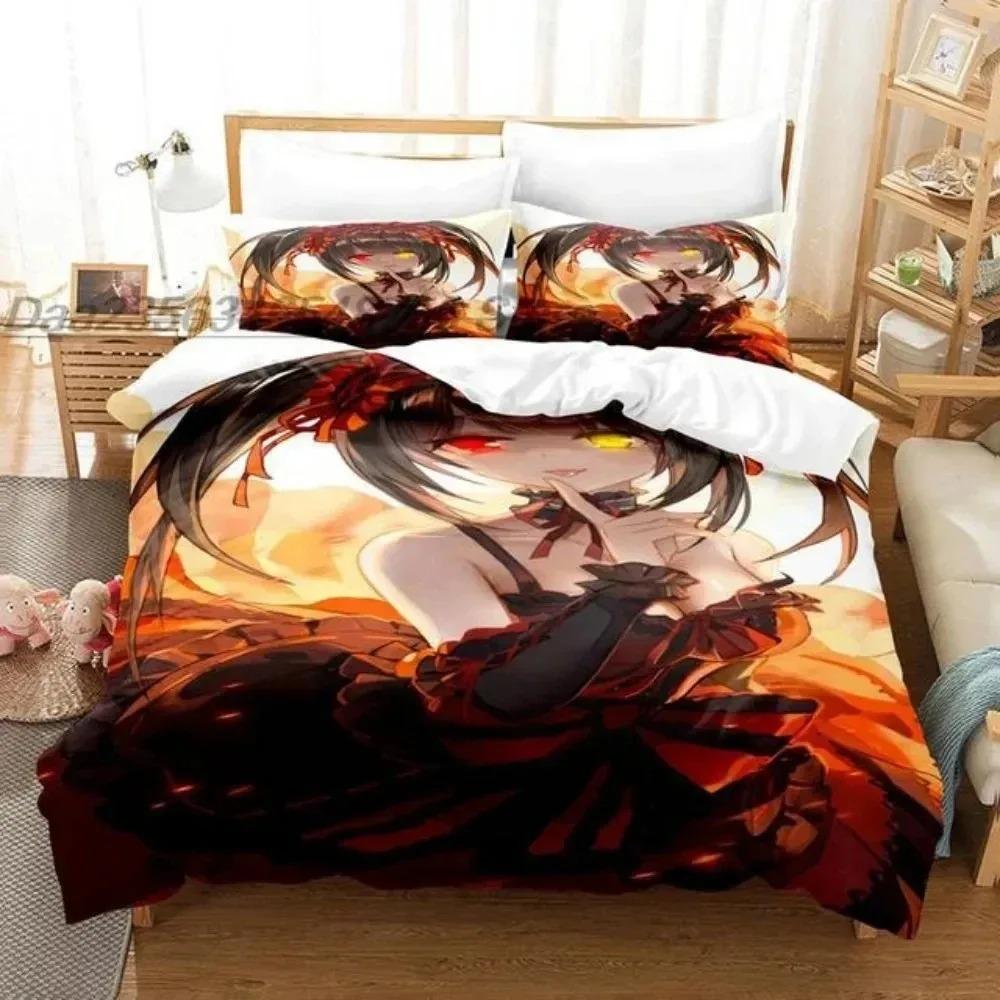 Anime Date A Live Kurumi Tokisaki Bedding Set Boys Girls Twin Queen Size Duvet Cover Pillowcase Bed Kids Adult Customizable