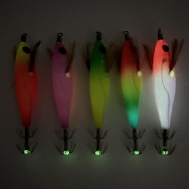 5Pcs 8cm Glow Squid Jigs Shrimp Lures Baits Squid Jigs Glow Jigs Hook for Freshwater Saltwater Fishing Artificial Baits