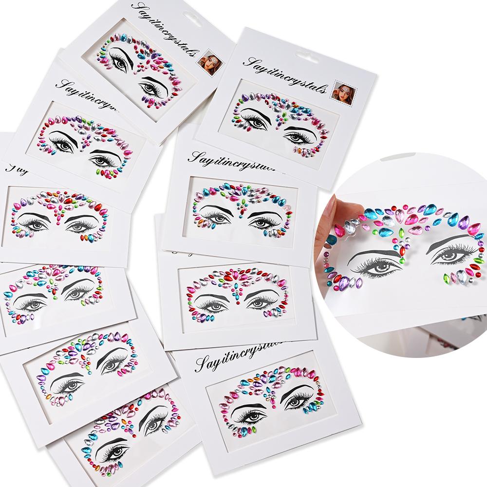3D Strass Gezichtstattoo Stickers Voor Festival Glitter Make-up Sieraden Sticker Op Gezicht Kristallen Edelstenen Juwelen Diamanten Decoratie
