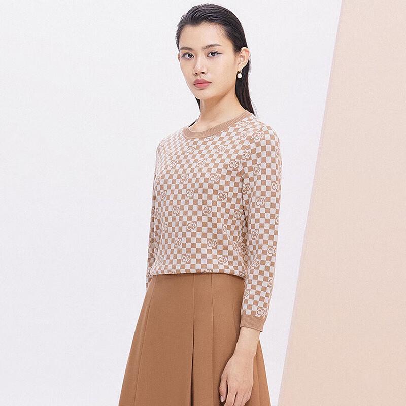 JESSIE Women's Round Neck Plaid Knit Sweater