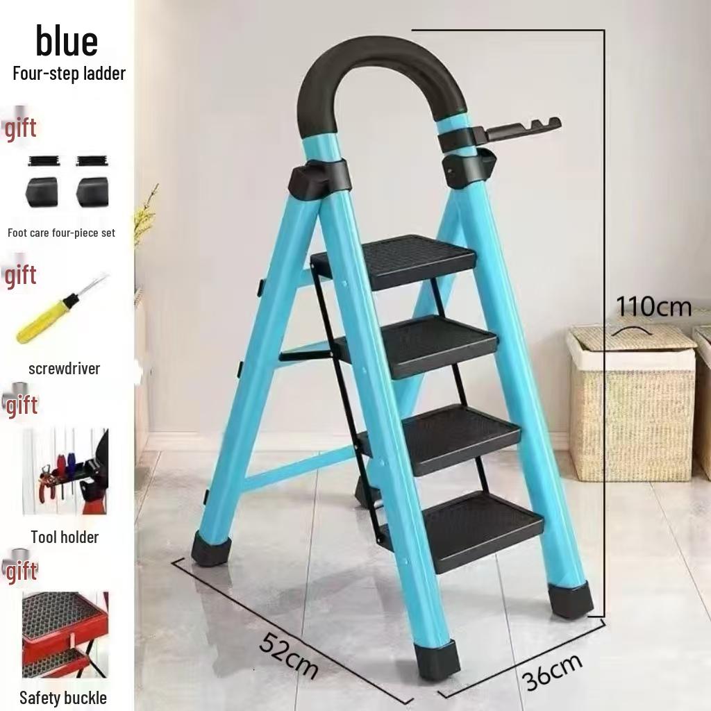Multi-Functional Carbon Steel Folding A-Frame Telescopic Step Ladder for Indoor Use
