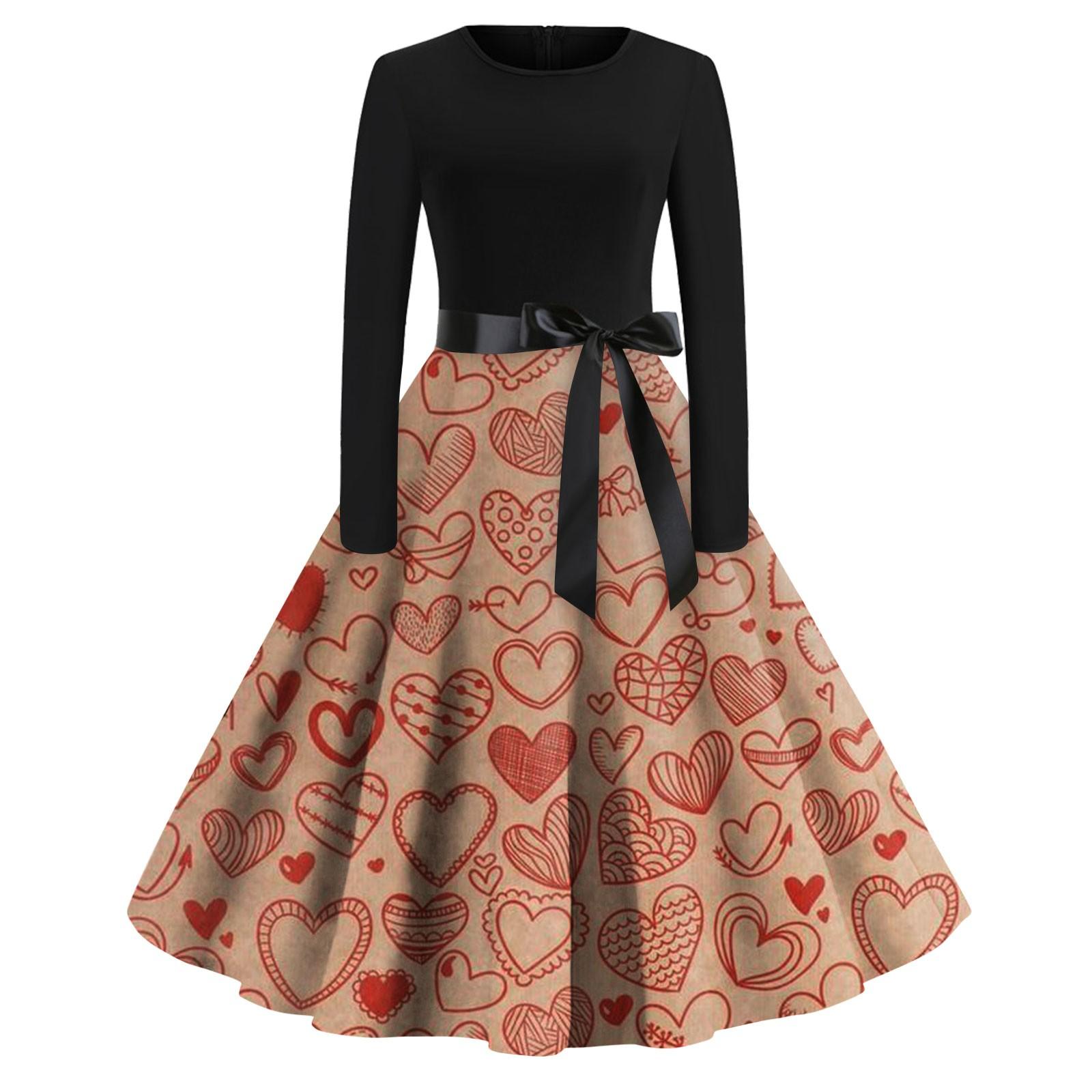 

Расклешенное платье с принтом «Любовь» Женское платье с длинными рукавами Повседневное платье на День святого Валентина XL оранжевый