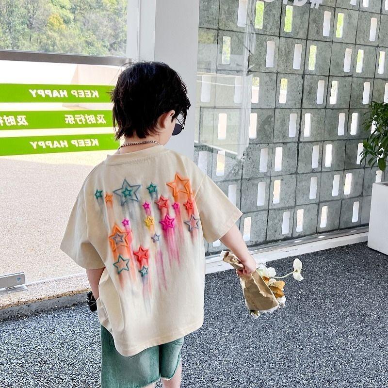 

Детская футболка с коротким рукавом лето новая мальчики базовая хлопковая футболка с половиной рукава боди 160cm