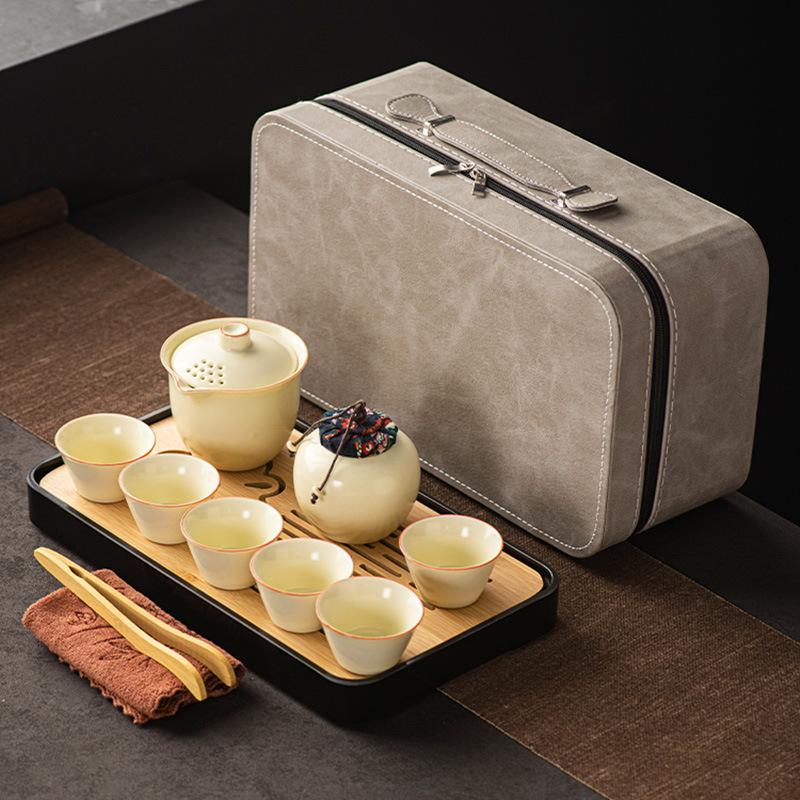 Ru Kiln Travel Tea Set Outdoor Kuaike Cup Drinking Tea Making Tea Cup Kung Fu Tea Set Teapot Business Gift Box
