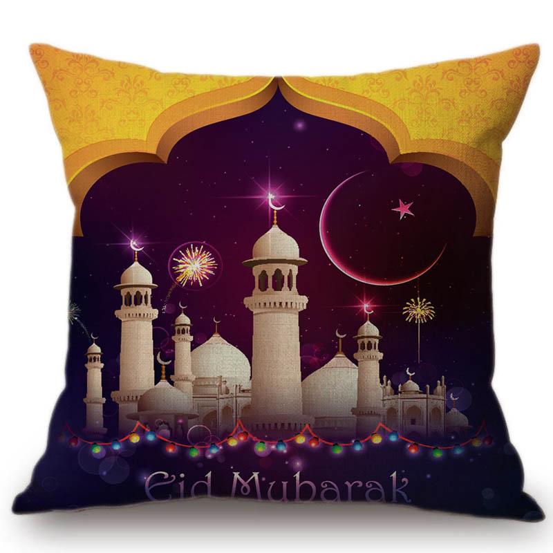 Eid Mubarak Pernă decorativă pentru casă pentru canapea Moscheea musulmană Semiluna Aurică Lună Nouă Scaun din bumbac lenjerie pernă pentru scaun 45x45cm