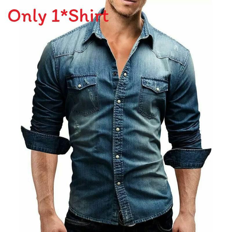 Mens Denim Shirt With Wool Blend Fabric For Casual Spring Wear