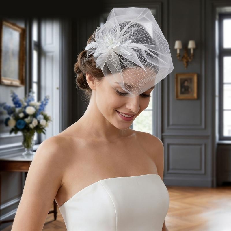 Romance Bird Nest Wedding Veil Tulle Veil Headpiece For Bride Special Occasion Gathering Ceremony Photography Headwear