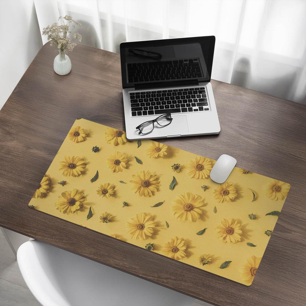 Anti-slip Protective Desk Mat with Floral Pattern on Background 90x45 cm