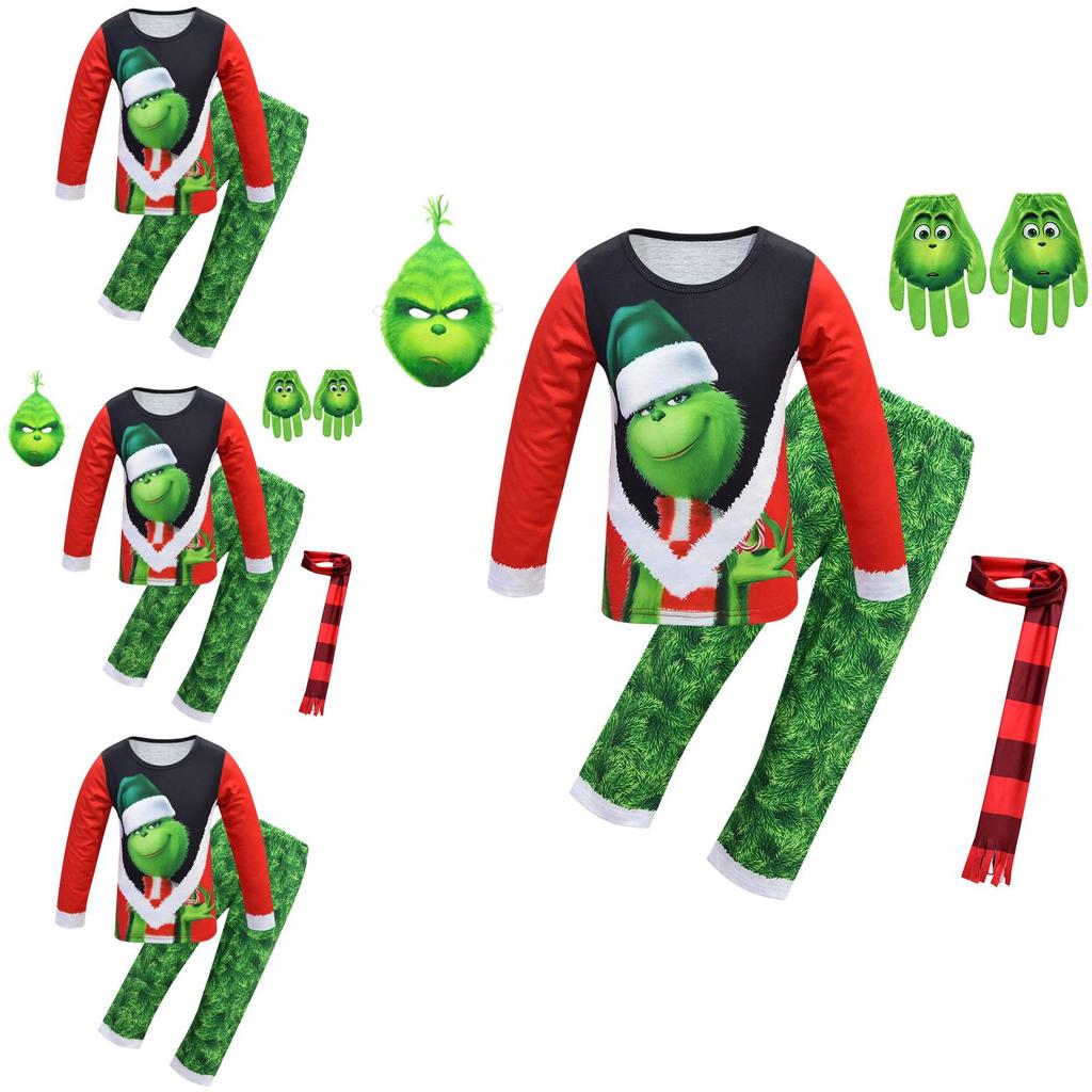 Festive Christmas Green Monster The Grinch Cosplay Pajamas Costume For Kids