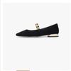 Fashion Arden Furtado 2025 Sheep Suede Word-cingulate Mary Jane Shoes Square-head Low Heel Metal Chain Single Shoe  Flat Shoes