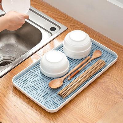 Doppellagiges rechteckiges Teetablett für den Haushalt zum Trockenaufbrühen – Kunststofftablett im japanischen Stil für Küche, Obst und Tassen