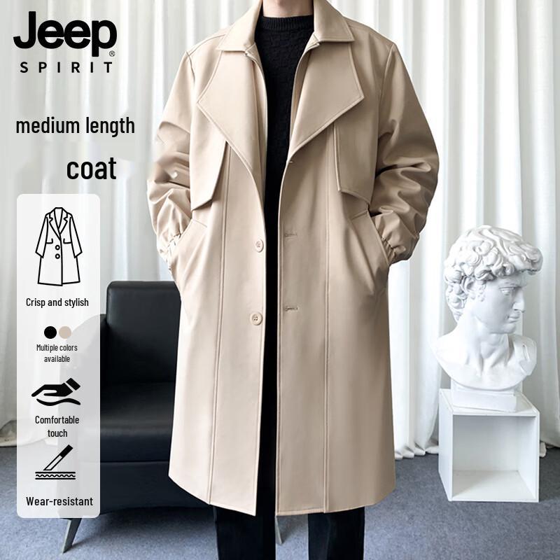 

JEEP SPIRIT Men s Mid-Length Lapel Trench Coat 3XL