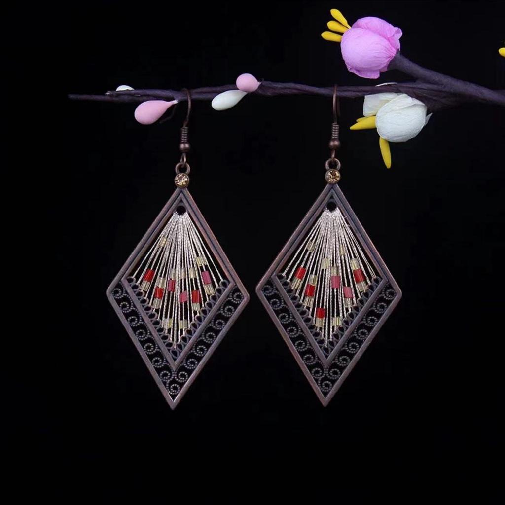 Bohemian Turquoise Owl Dream Catcher Tassel Earrings for Women