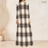Women Plus Size V Neck Three Quarter Sleeve Polka Dot Printed Long Dress