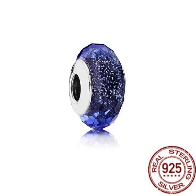 925 Sterling Sølv Rosa Lilla Mørkeblått & Star Murano Glass Charms Perler Passer OriginalNew Armbånd Bangle DIY smykker