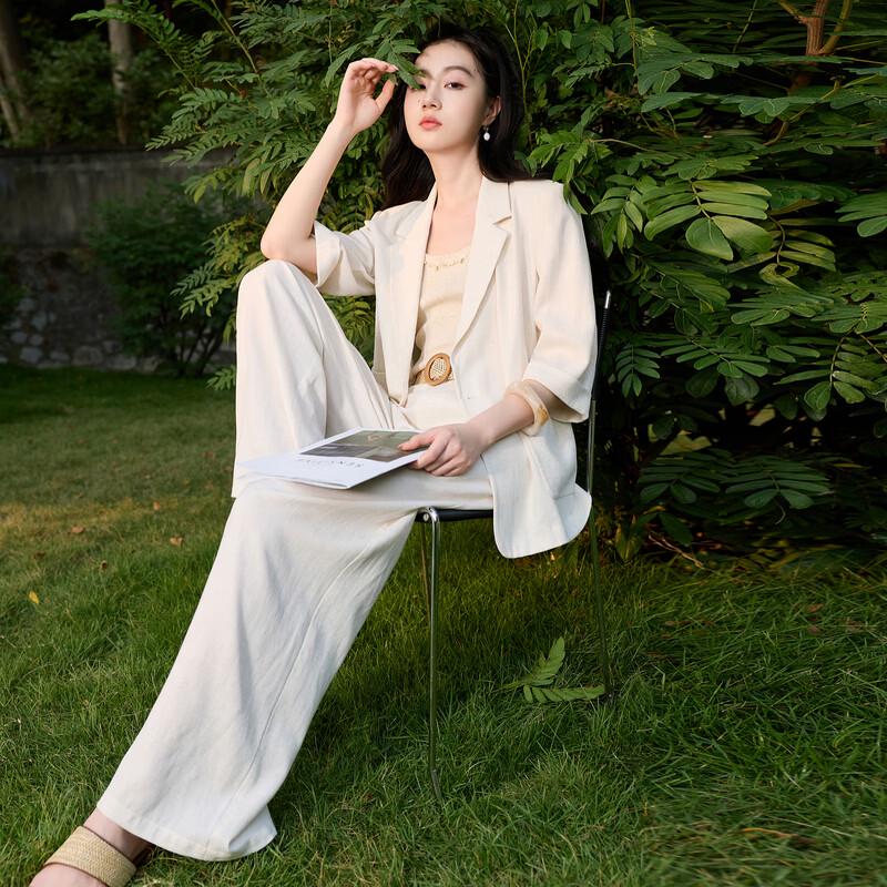 SanCai Linen Blend High-Waist Straight-Leg Pants