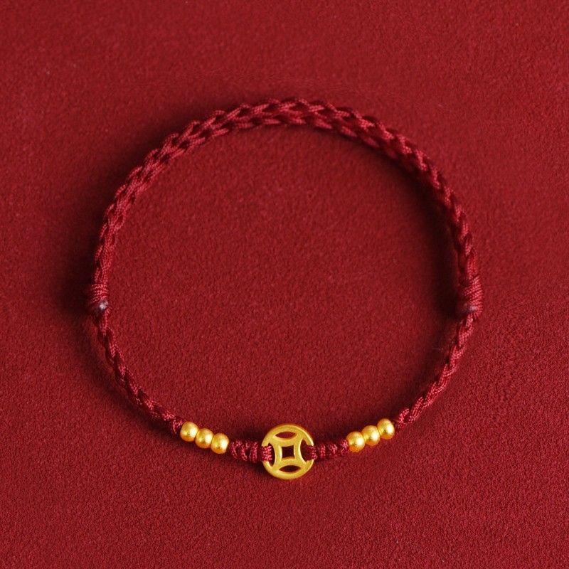 

Удачи и богатства Монетный ремешок Золотой браслет на ногу для мужчин и женщин Пара Счастливые бусины Маленькая красная веревочка Медные монеты Copper-plated money bracelet-joy Red [adjustable]]