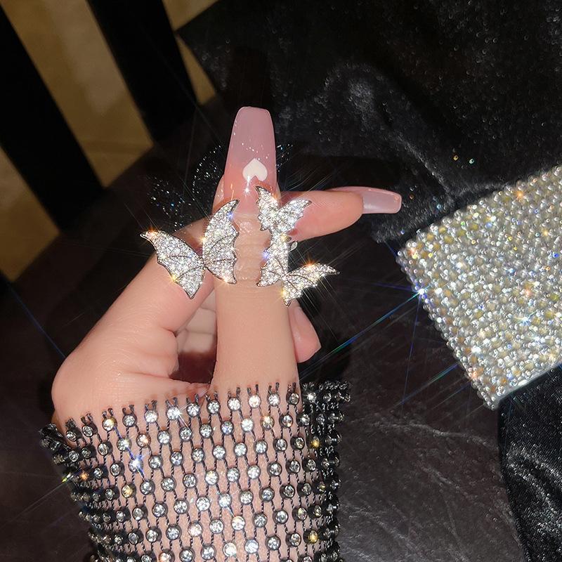 Butterfly Zircon Slightly Inlaid With High-End Light Luxury Style Cold Wind Female Index Finger Ring Fashionable Opening