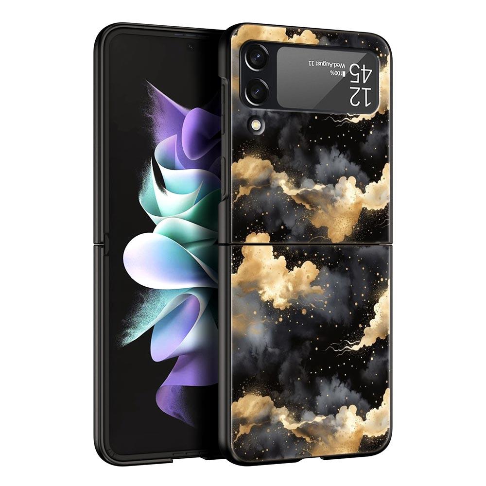 Planet and starry sky art Phone Case For Samsung Galaxy Z Flip3 Flip4 Flip5 PC Shell For Z Flip 3 4 5 Black Hard Folding Cover