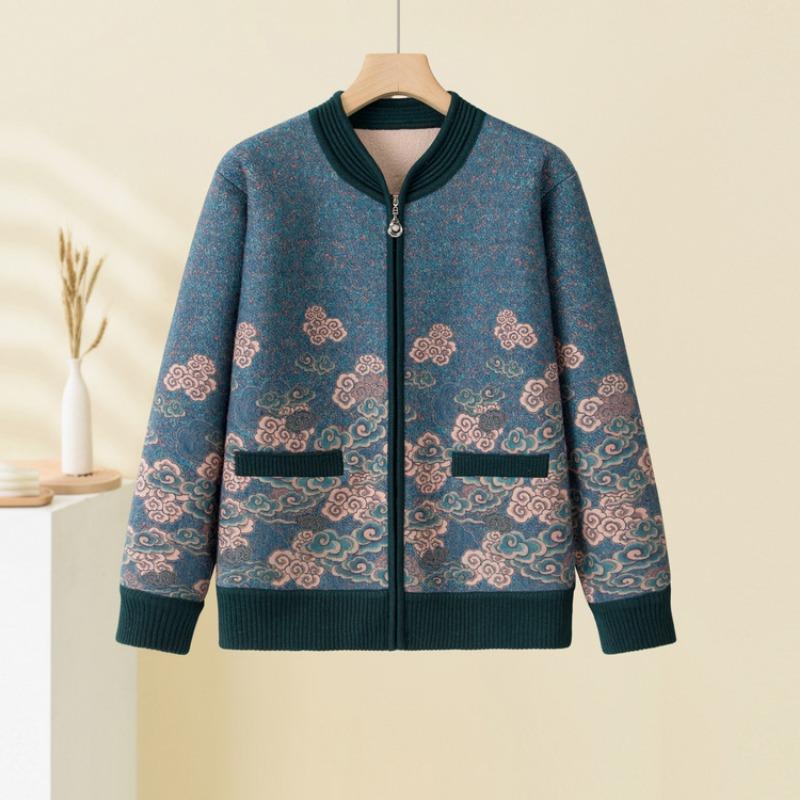 

Одежда для женщин среднего возраста, свободная, многолетняя, весенне-осеннее пальто, весенний кардиган для пожилой женщины, вязаный топ, бархат 5XL синий