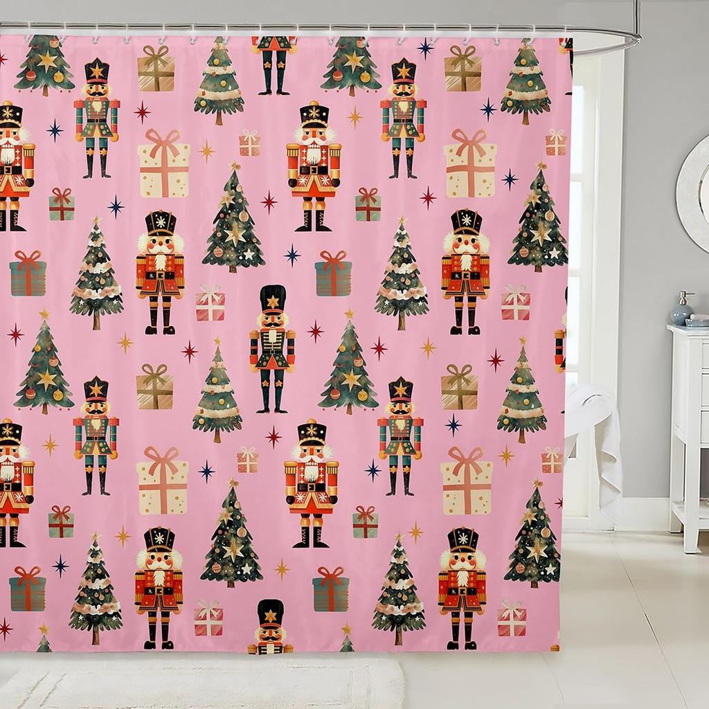 Merry Christmas Shower Curtain For Bathroom Decor Xmas Santa Claus Bath Curtain Cute Snowman Bathroom Accessories Red Waterproof
