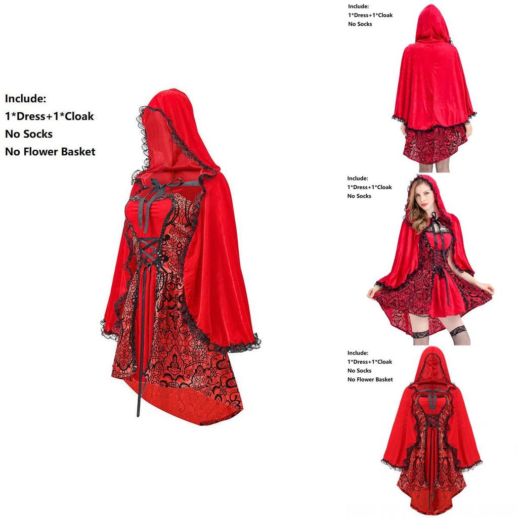 Womens Little Red Riding Hood Gothic Cape Dress Perfect For Halloween Role Play And Events
