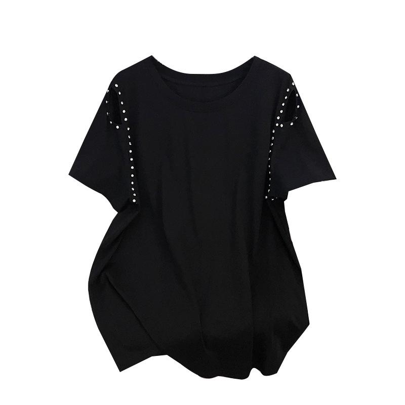 Women's Plus Size Slimming Loose Mid-Length Short-Sleeve T-Shirt (Sizes 200/300/350 Jin)