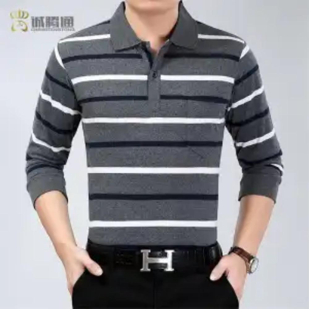 Vår Höst Randig Casual Mode Polotröjor Män Långärmad Lös Casual Toppar All Match Pullover Koreanska T-shirts Herrkläder