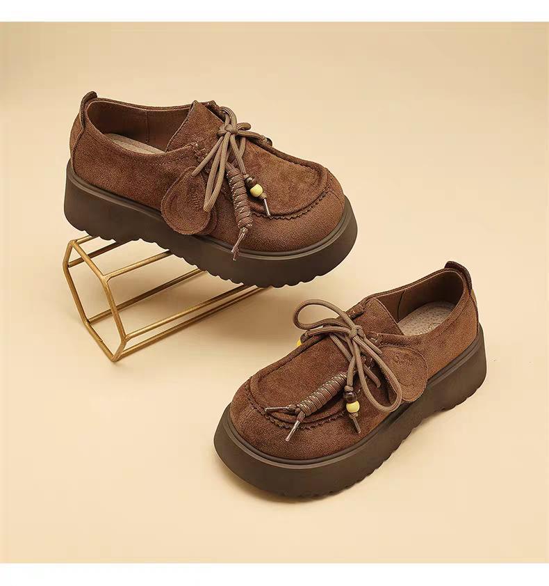 Baotou Half Slippers Women's Shoes 2025 New Fashion Matte Leather Platform Muffin Lace-up Lazy Casual Shoes Muller Shoes