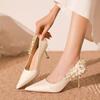 Stiletto Single Shoes Autumn New Pointed Toe Shallow Mouth Flower Non-Slip Wear-Resistant High Heels