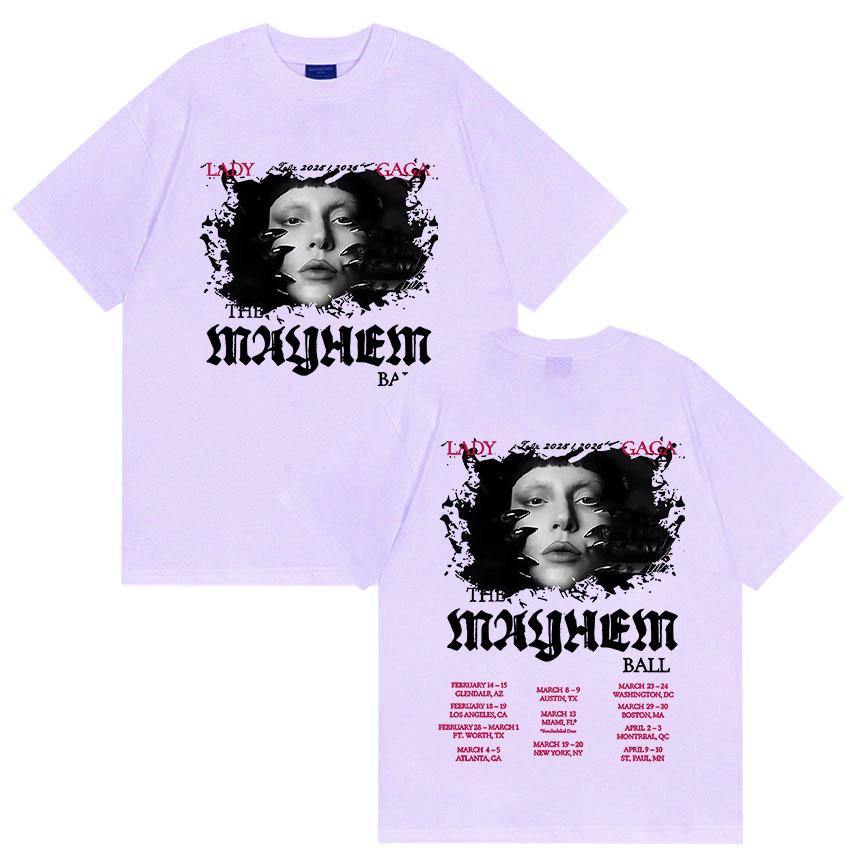 Lady Gaga The Mayhem Ball Album Tour 2025 Print T-Shirt Unisex Women Hip Hop Retro Style Cotton Oversized T Shirts Fans Streetwear