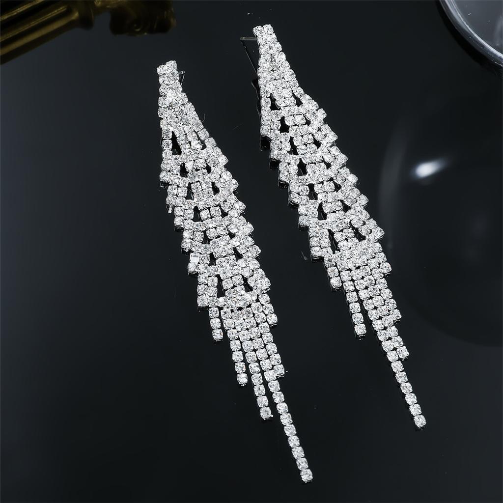 High-end full diamond tassel long earrings for women