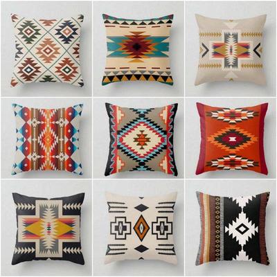 Kissenbezug im Ethno-Stil Abstrakt Retro Geometrisch Leinen Kissenbezug Indischer Stil Dekorative Kissenhülle