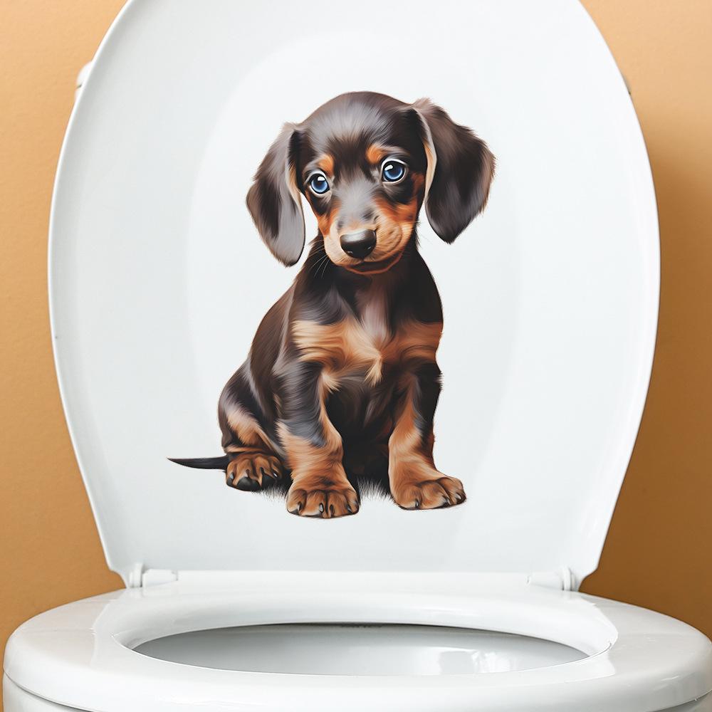 Zabawny Trójwymiarowy Realistyczny Szczeniak Naklejka WC i Ścienna Wodoodporna Samoprzylepna Usuwalna Naklejka do Dekoracji Łazienki WC