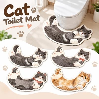 Cartoon Pattern U-Shaped Bathroom Rug U-Shaped Cat Pattern Rug Decorative Floor Mat Toilet Base
