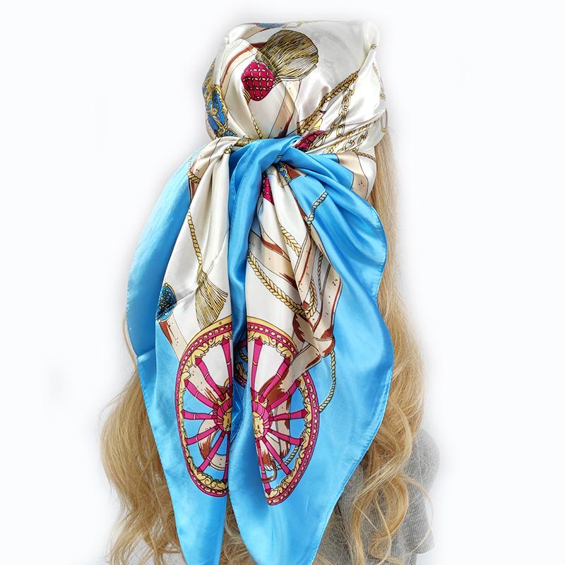 90*90cm Silk Scarf Scarftop Headwraps For Woman Fashion Four Seasons Hair Accessories Hijab Foulard Bandana Femme Headscarf