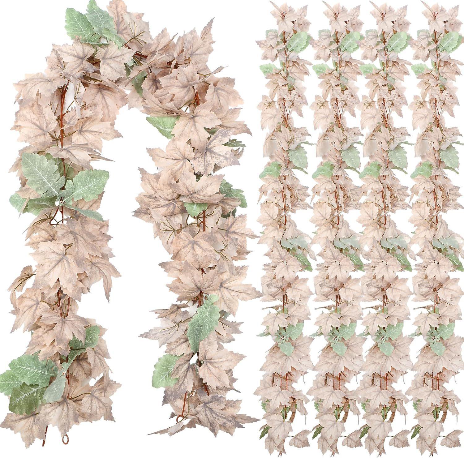 

Осенний белый кленовый лист ротанг искусственное зеленое растение кленовый лист Хэллоуин настенное украшение кленовый лист рождественское украшение ротанг