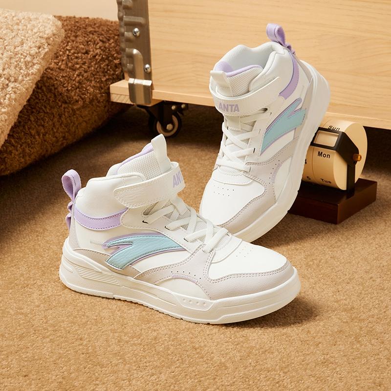 Anta Comfortable Versatile Non-Slip Wear-Resistant High-Top Casual Shoes Kids Casual Shoes White Brown A22438002-1
